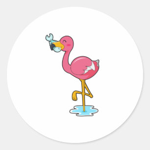 Pegatina Redonda Flamingo con pescado