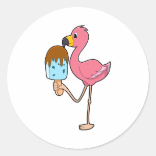 Pegatina Redonda Flamingo con Popsicle