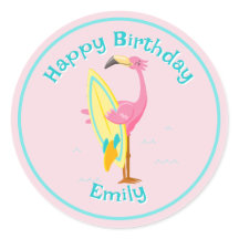 Flamingo con Surfboard Pink