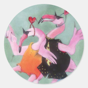 Pegatina Redonda Flamingo Dance