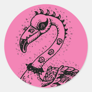 Pegatina Redonda FLAMINGO DE ROCKER DE PUNK DE gótico, HERRAMIENTAS