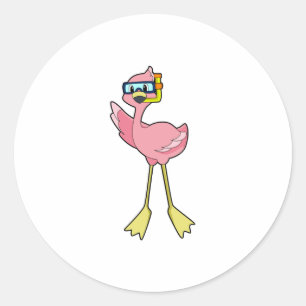 Pegatina Redonda Flamingo en buceo con tubo