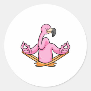 Pegatina Redonda Flamingo en el yoga en las piernas cruzadas