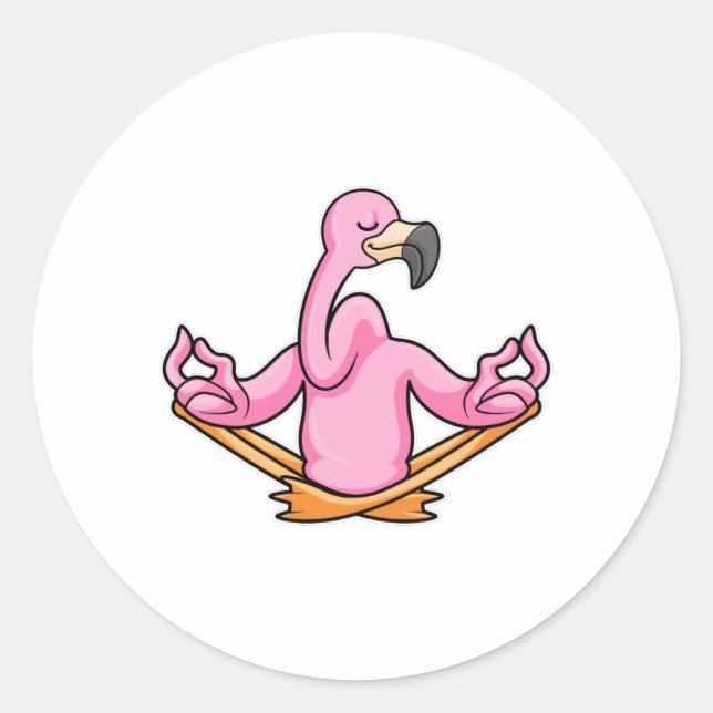 Pegatina Redonda Flamingo en el yoga en las piernas cruzadas (Anverso)