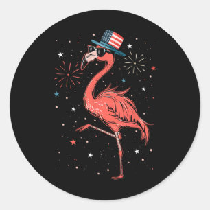 Pegatina Redonda Flamingo Estadounidense Patriótico Bailando Bander