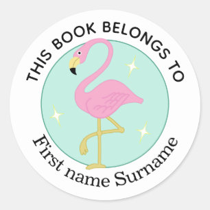 Pegatina Redonda Flamingo Este Libro Pertenece Personalizado 