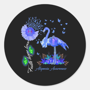 Pegatina Redonda Flamingo Faith Hope Love Alopecia Conciencia