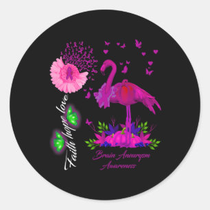 Pegatina Redonda Flamingo Faith Hope Love Brain Aneurysm Awareness