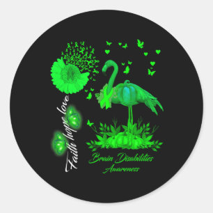 Pegatina Redonda Flamingo Faith Hope Love Brain Disabilities Awaren