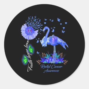 Pegatina Redonda Flamingo Faith Hope Love Rectal Cancer Awareness