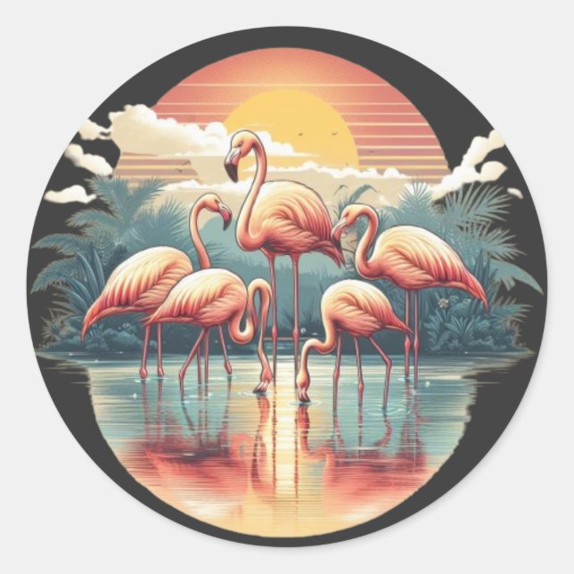 Pegatina Redonda Flamingo Family Fun (Anverso)