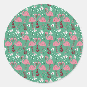 Pegatina Redonda Flamingo floral sin soldadura patrón rosa verde