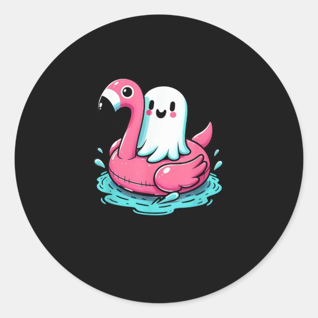 Pegatina Redonda Flamingo Funny Spooky Summer Summerween (Anverso)