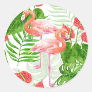 Pegatina Redonda Flamingo garden