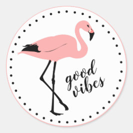 Pegatina Redonda Flamingo Good Vibes Pink Black Cute Pegatinas