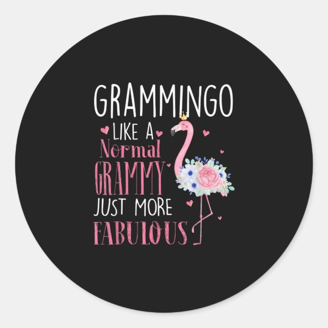 Pegatina Redonda Flamingo Grammingo Como Un Regalo Grammy Normal Gr (Anverso)