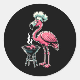Pegatina Redonda Flamingo Grill Grill Rbecue Bbq Para Hombres Mujer
