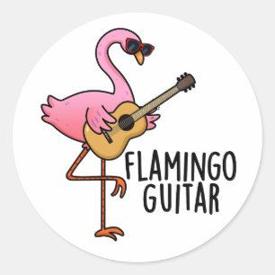 Pegatina Redonda Flamingo Guitar Funny Music Pun