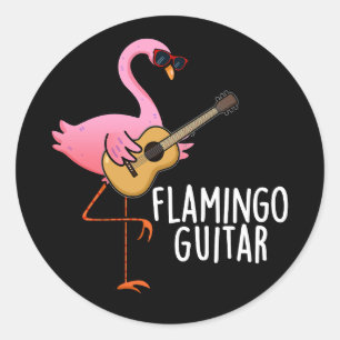 Pegatina Redonda Flamingo Guitar Funny Music Pun Dark BG