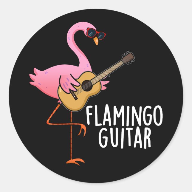 Pegatina Redonda Flamingo Guitar Funny Music Pun Dark BG (Anverso)