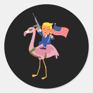 Pegatina Redonda Flamingo Gun Merica 2020 Maga Republicano