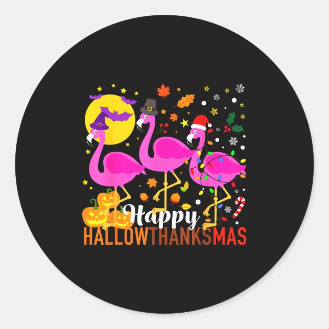 Pegatina Redonda Flamingo Halloween Thanksgiving Christmas Hallowth (Anverso)