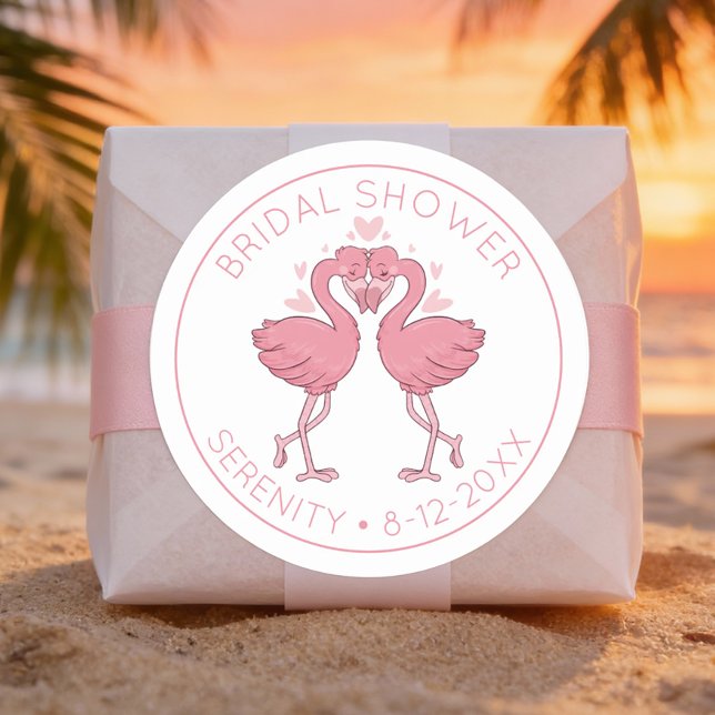 Pegatina Redonda Flamingo Hawaiian Beach Tropical Bridal Shower (Subido por el creador)