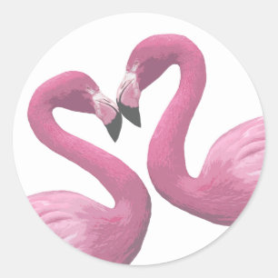 Pegatina Redonda Flamingo Heart