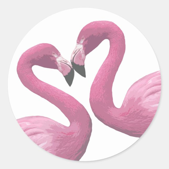Pegatina Redonda Flamingo Heart (Anverso)
