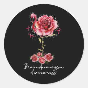Pegatina Redonda Flamingo Hope Burgundy Ribbon Aneurysm 1
