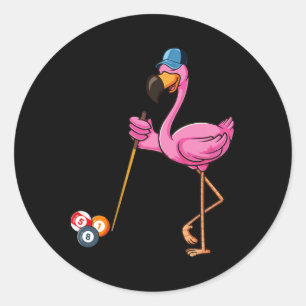 Pegatina Redonda Flamingo Jugando Billiards Costume Billiards Playa