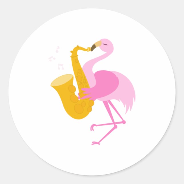 Pegatina Redonda Flamingo Jugando Funn Saxofonista Saxofonista (Anverso)
