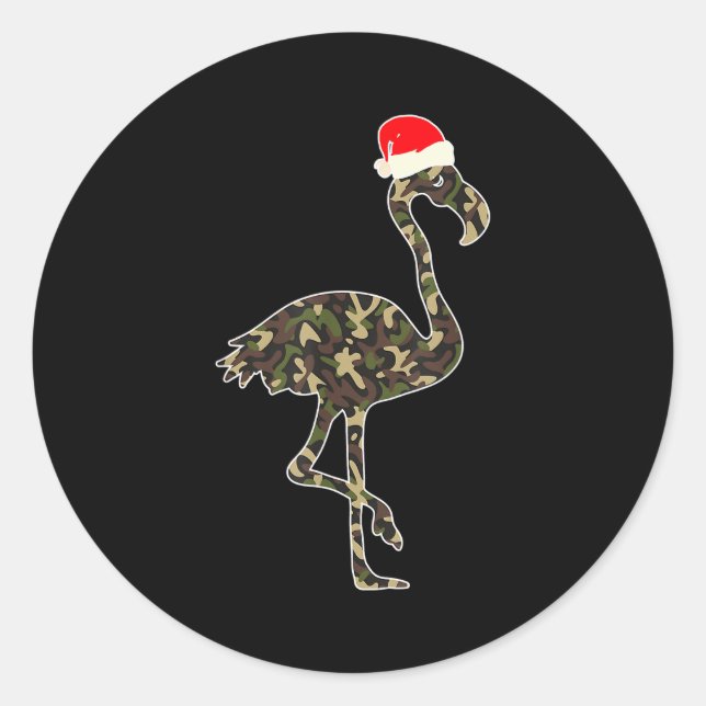 Pegatina Redonda Flamingo Lover Christmas Santa Hat Camouflage Illu (Anverso)