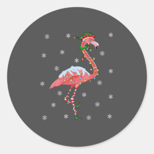 Pegatina Redonda Flamingo Lover Xmas Gift Santa Hat Elf Flamingo