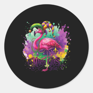 Pegatina Redonda Flamingo Mardi Gras Fiesta del Carnaval