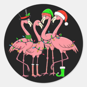Pegatina Redonda Flamingo Merry Christmas Funny Flamingo Lover Rega