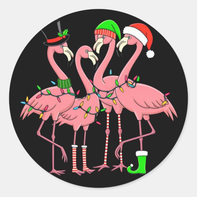 Pegatina Redonda Flamingo Merry Christmas Funny Flamingo Lover Rega (Anverso)
