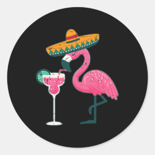 Pegatina Redonda Flamingo mexicano Sombrero Cinco De Mayo Fiesta