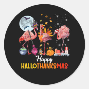 Pegatina Redonda Flamingo Navidades de Flamingo Thankings Halloween