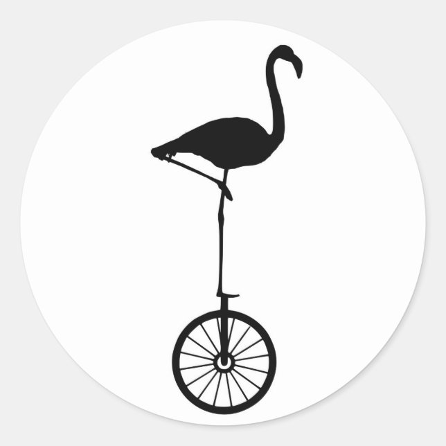 Pegatina Redonda Flamingo on a Wheel Quirky Silhouette (Anverso)