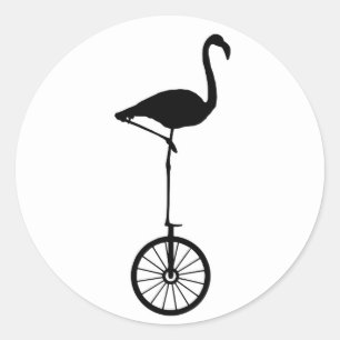 Pegatina Redonda Flamingo on a Wheel Quirky Silhouette