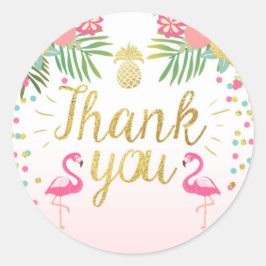 Pegatina Redonda Flamingo Party Favor Tags Tropical Gracias Tarjeta