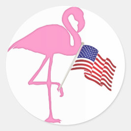 Pegatina Redonda Flamingo patriótico americano con bandera