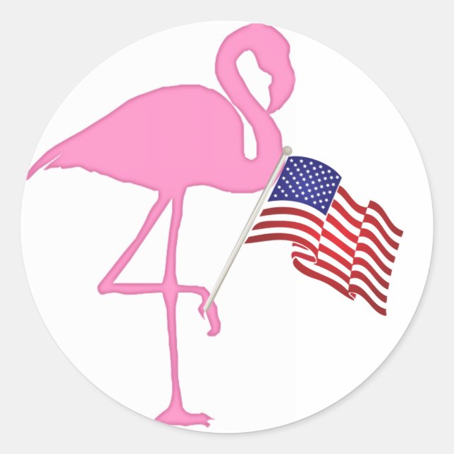 Pegatina Redonda Flamingo patriótico americano con bandera (Anverso)