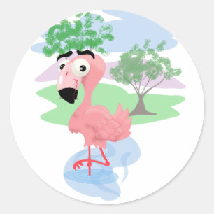 Pegatina Redonda Flamingo rosa