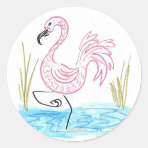 Pegatina Redonda Flamingo rosa 13