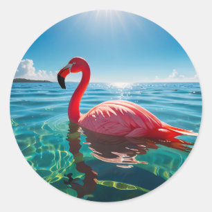 Pegatina Redonda Flamingo Rosa Bajo El Cielo