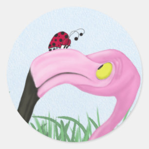 Pegatina Redonda Flamingo rosa bonito