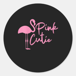 Pegatina Redonda Flamingo rosado de las mujeres cutas Tasa rosa