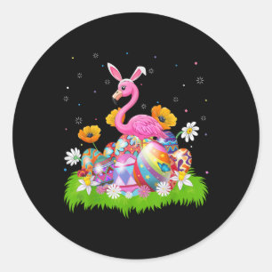 Pegatina Redonda Flamingo Semana Santa Caza de Huevos Conejito Arej